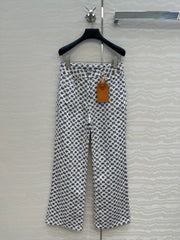 LV 25 Modern Logo Denim Pants Black White Poliester