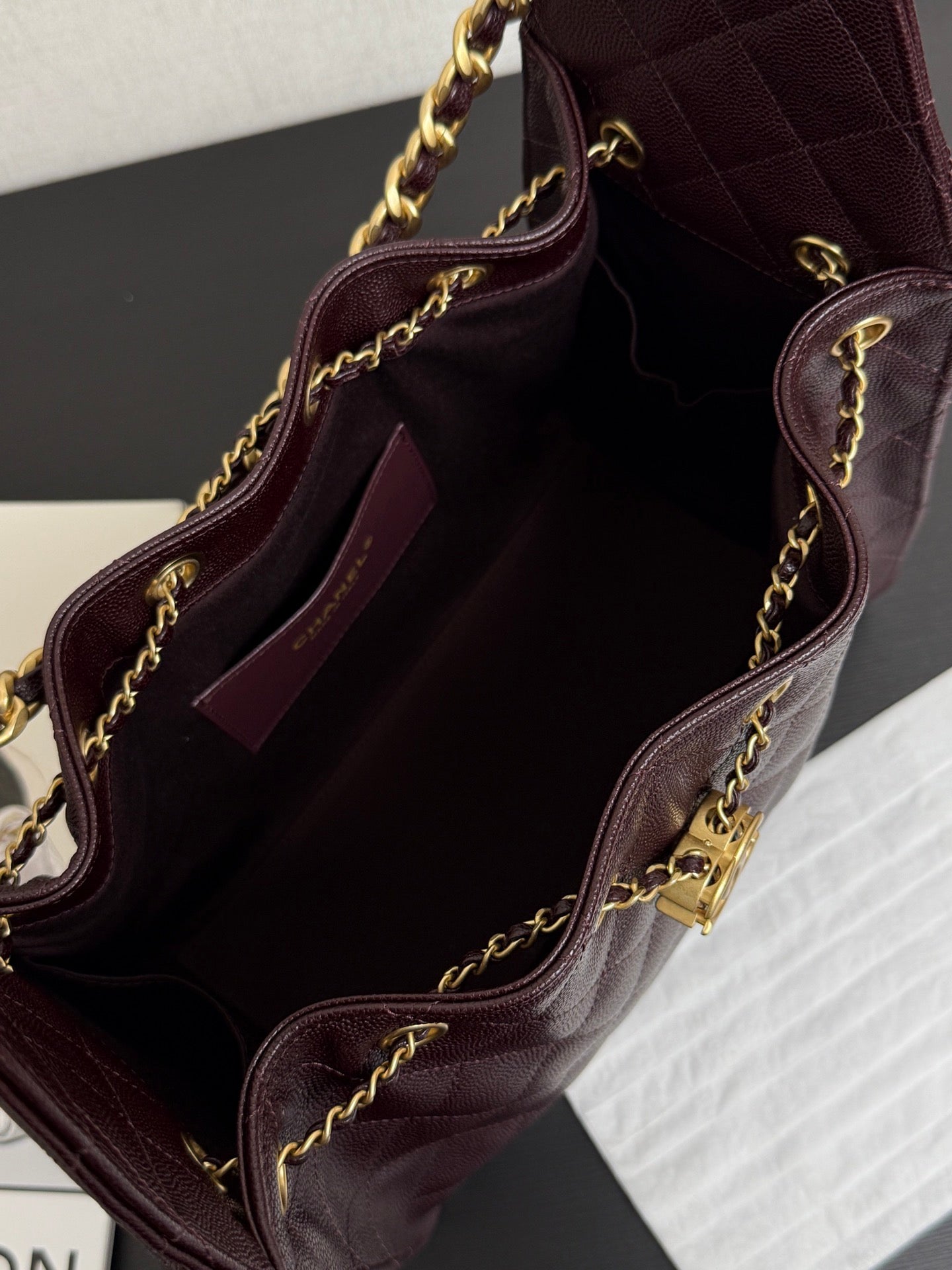 Chanel 2026 Hobo Bag Burgundy Gold Caviar Calfskin