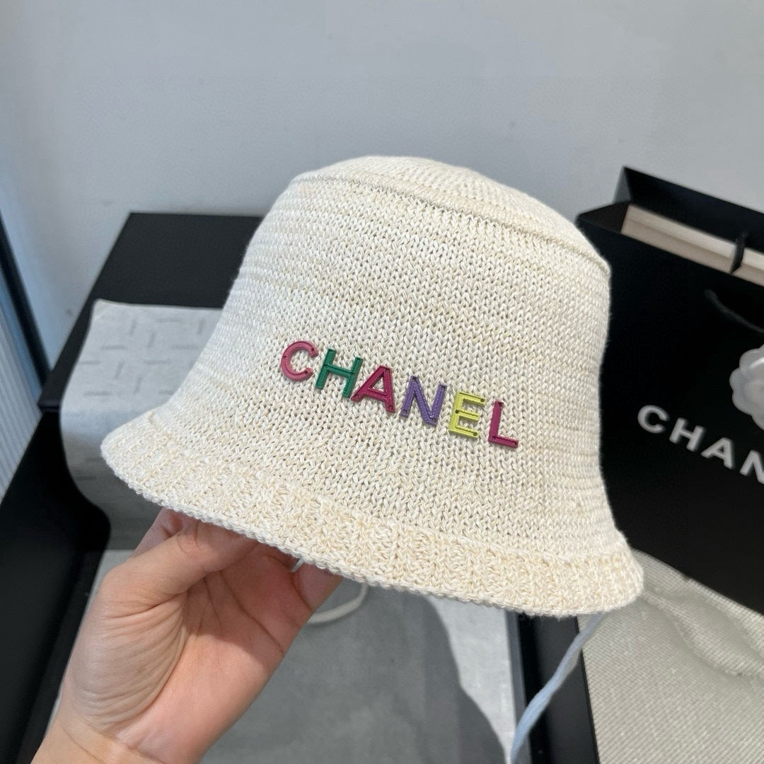 Chanel Knitted Bucket Hat White Wool 705664
