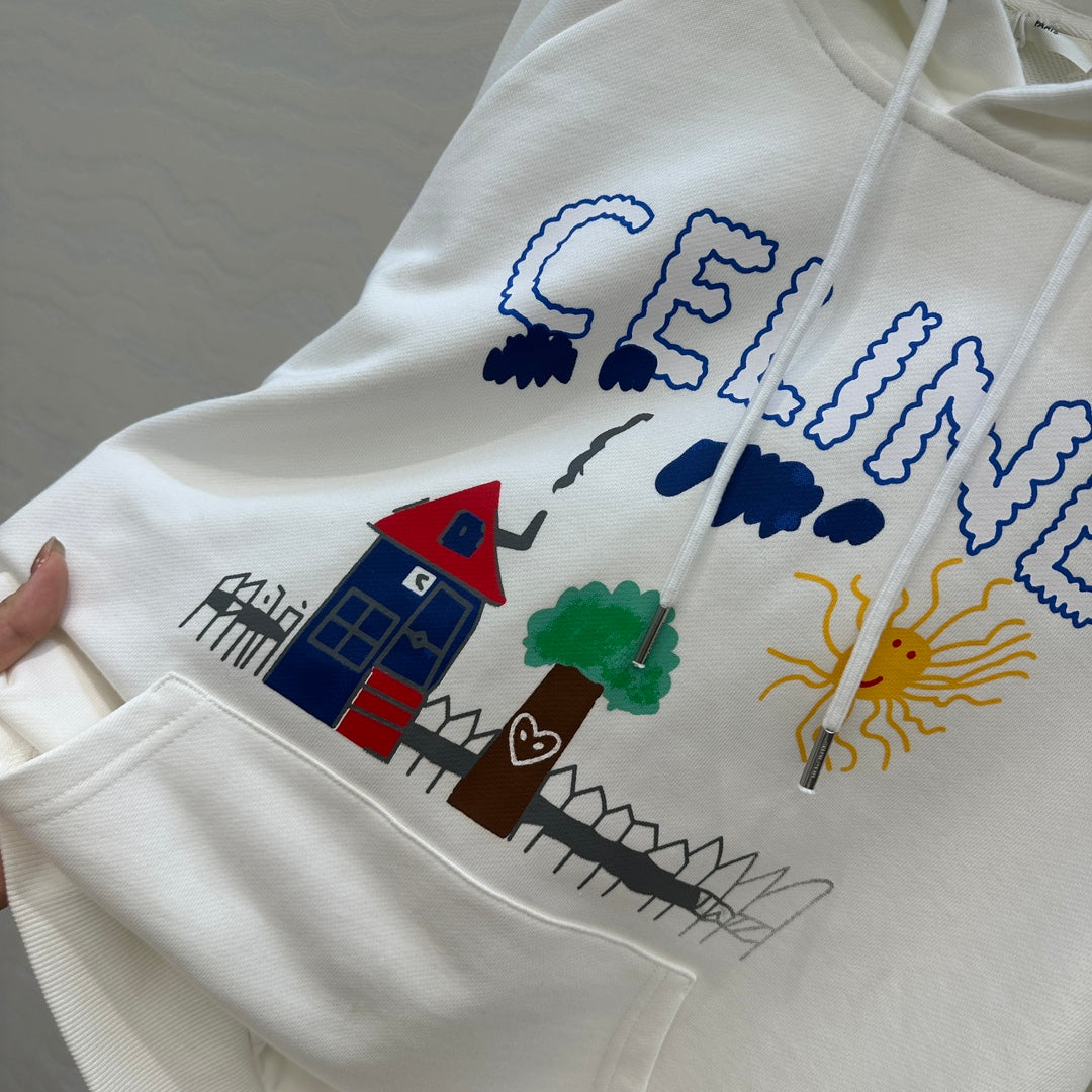 Celine 25 Hooded Sweatshirt White mix colors Cotton