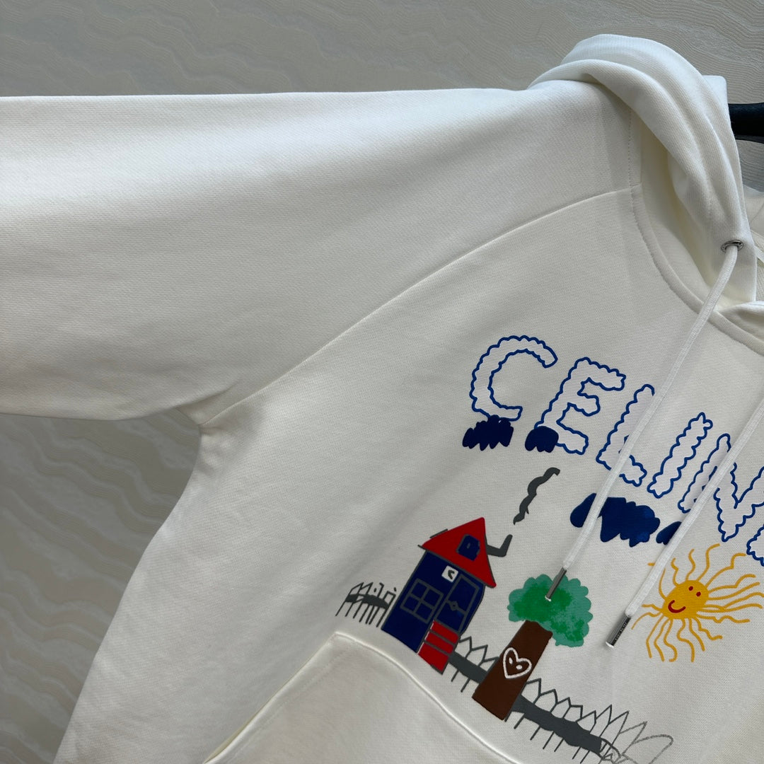 Celine 25 Hooded Sweatshirt White mix colors Cotton
