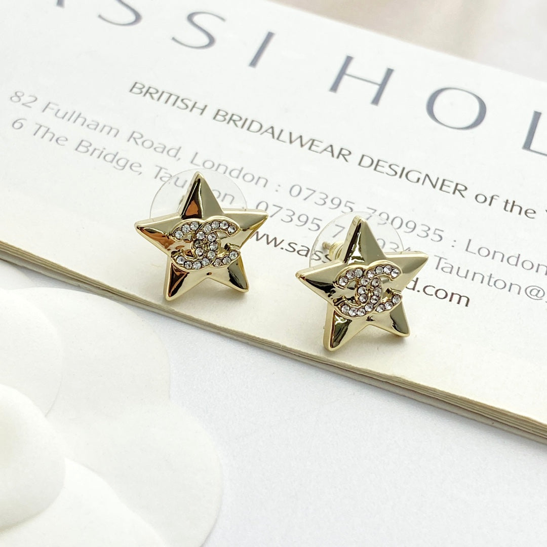 CC Light Gold Double C Star Earrings
