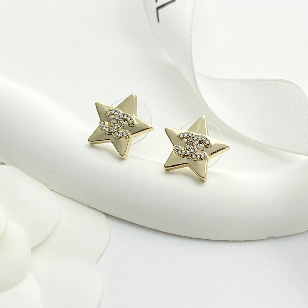 CC Light Gold Double C Star Earrings
