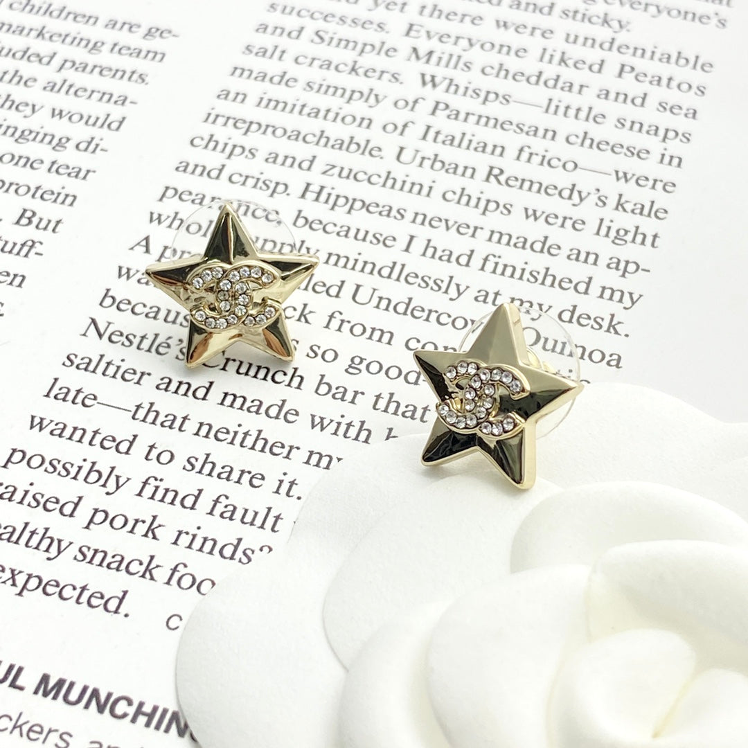 CC Light Gold Double C Star Earrings