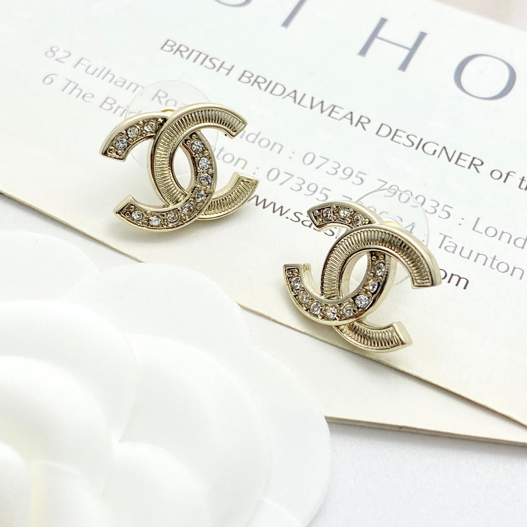 CC Semi-Diamond Double C Light Gold Earrings