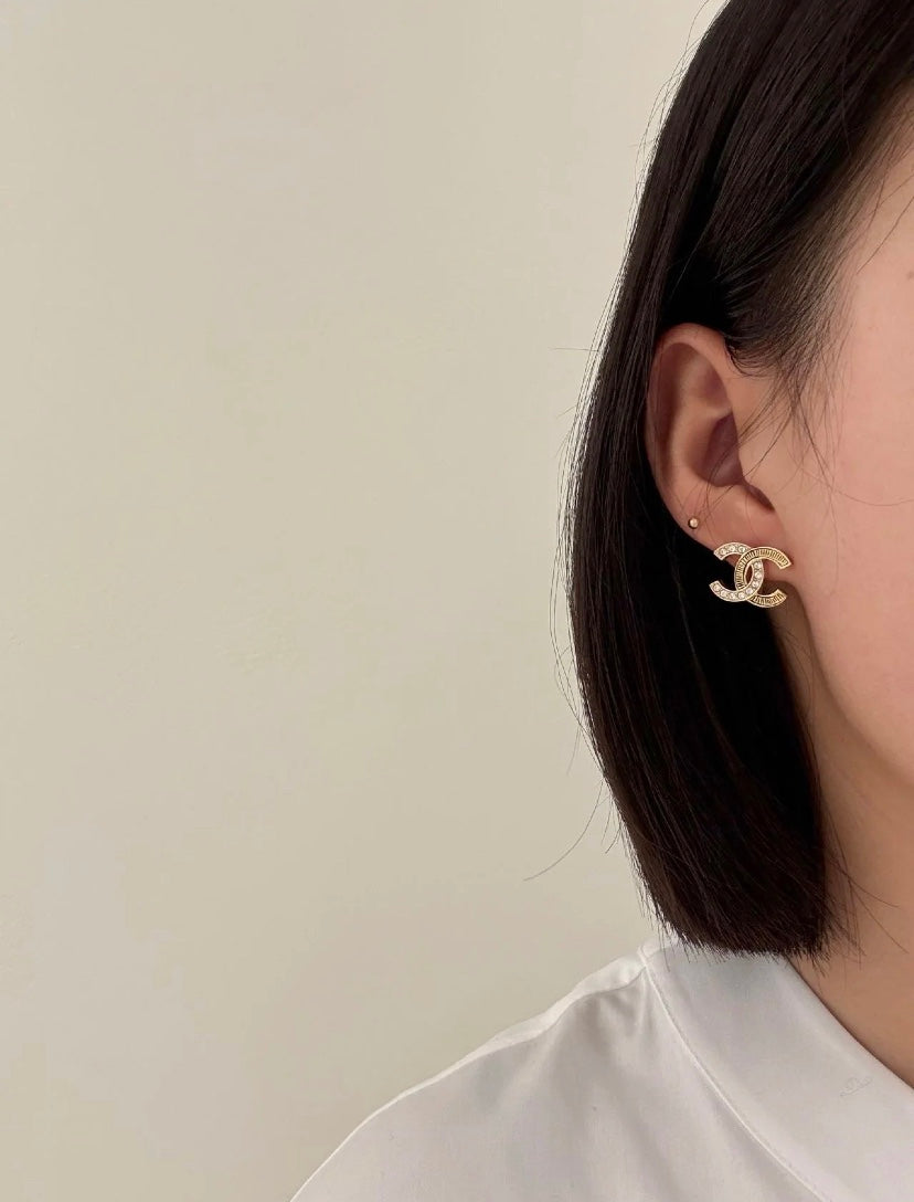 CC Semi-Diamond Double C Light Gold Earrings