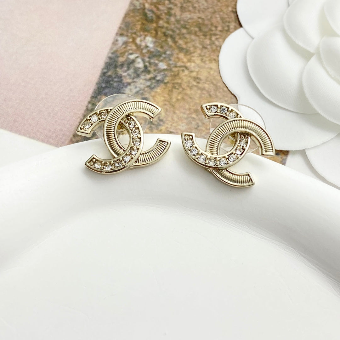 CC Semi-Diamond Double C Light Gold Earrings
