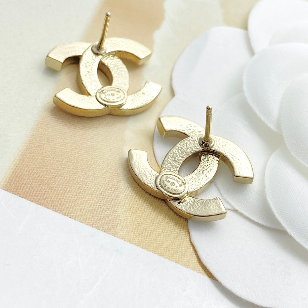 CC Semi-Diamond Double C Light Gold Earrings