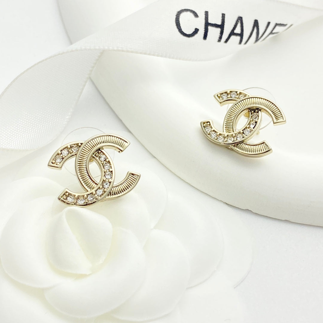 CC Semi-Diamond Double C Light Gold Earrings