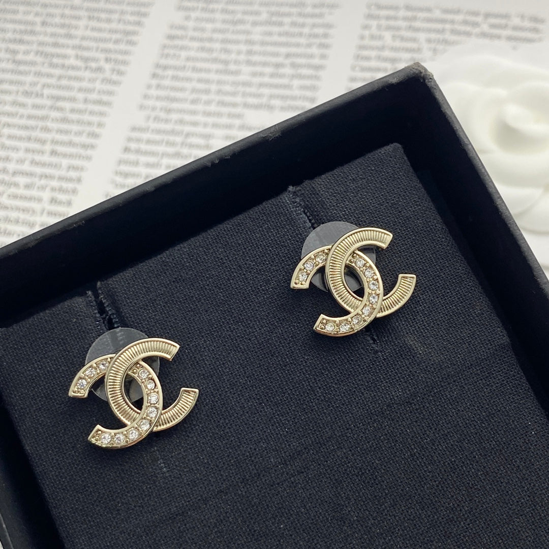 CC Semi-Diamond Double C Light Gold Earrings