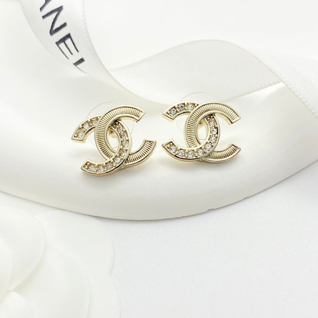 CC Semi-Diamond Double C Light Gold Earrings