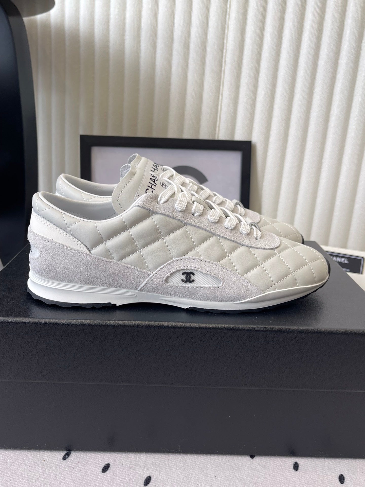 Chanel 2025 Quilted Sneaker White Suede Lambskin 554520