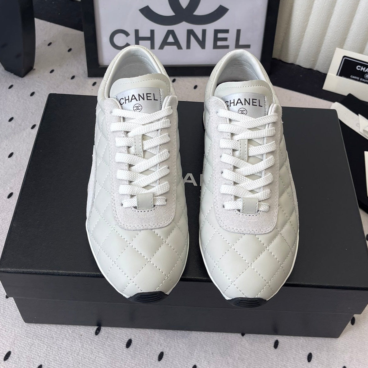 Chanel 2025 Quilted Sneaker White Suede Lambskin 554520