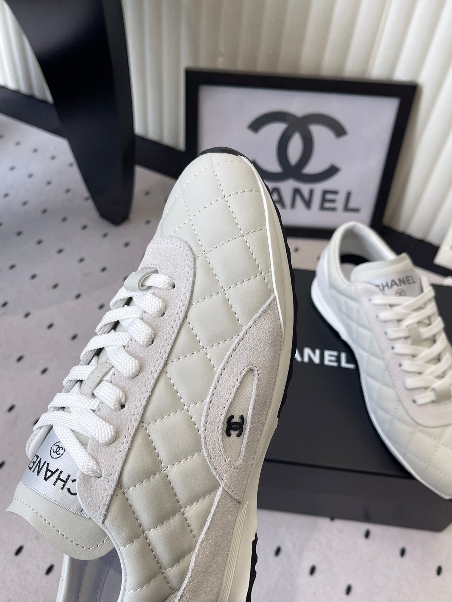 Chanel 2025 Quilted Sneaker White Suede Lambskin 554520