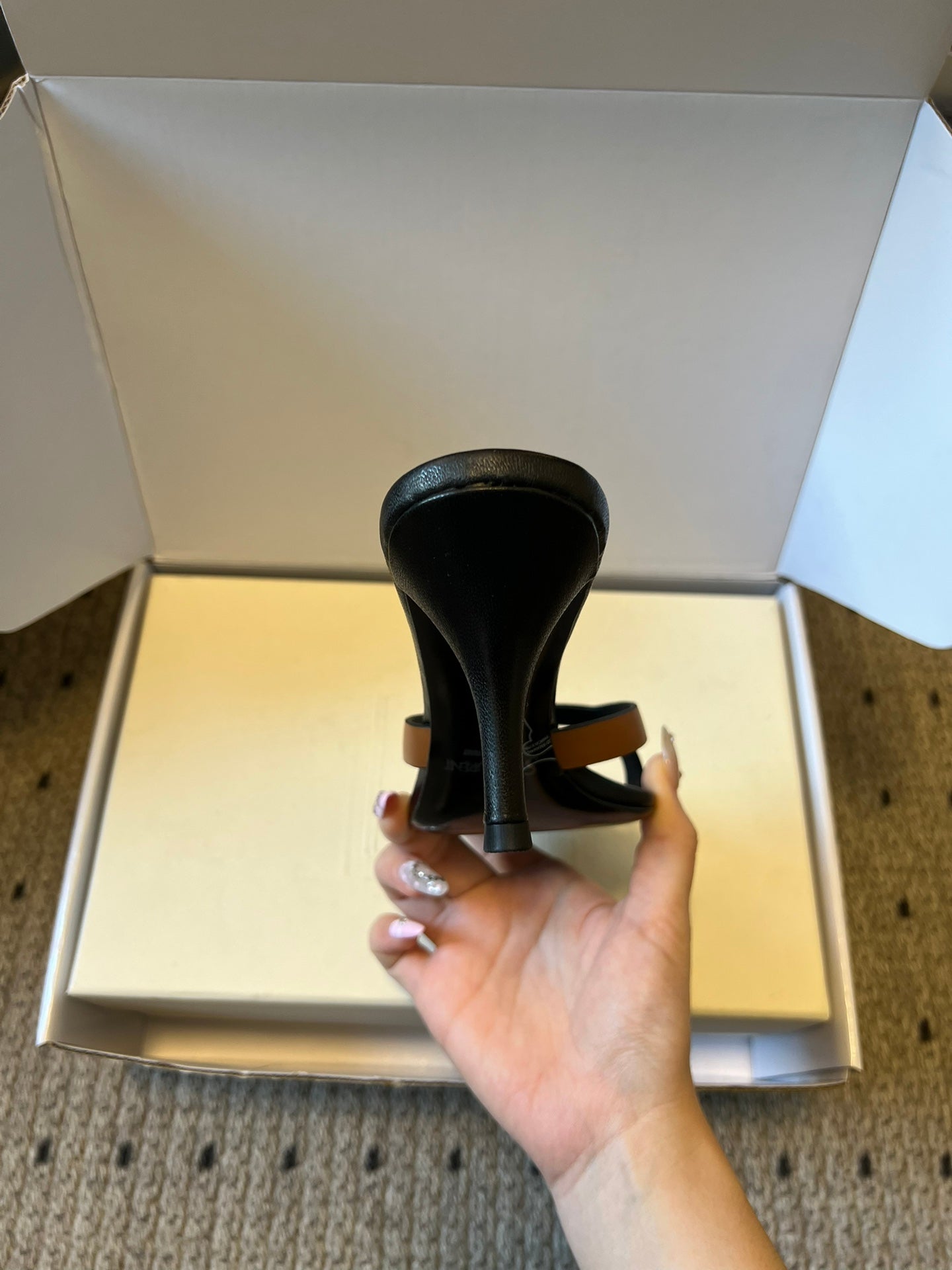 YSL 26ss High Heeled Mules 75 Black Brown Cowhide 651761