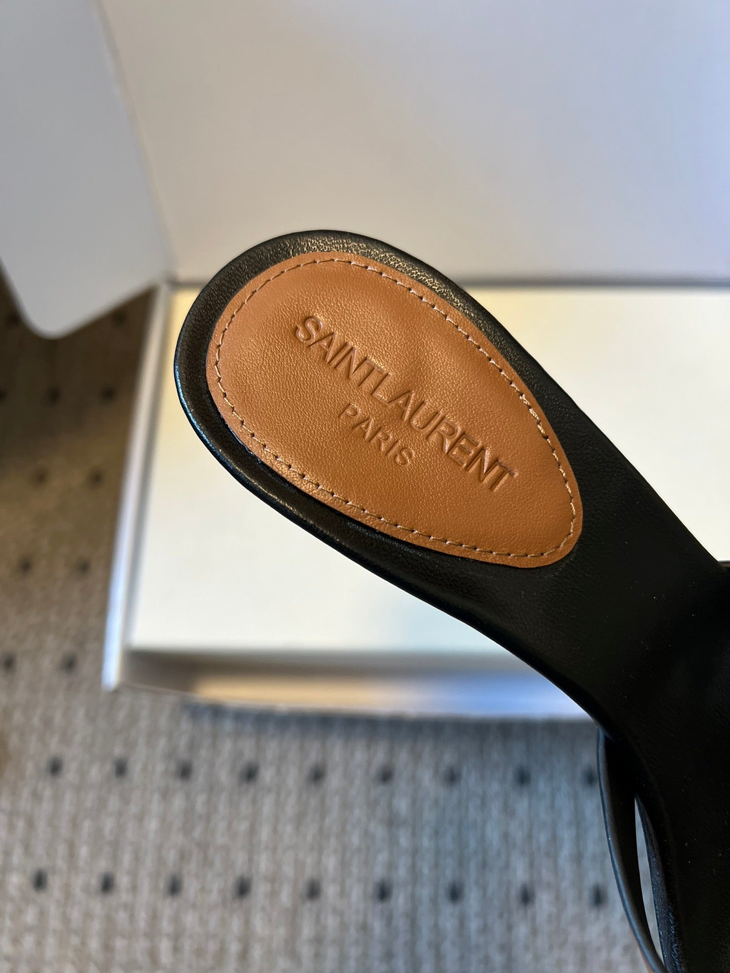 YSL 26ss High Heeled Mules 75 Black Brown Cowhide 651761