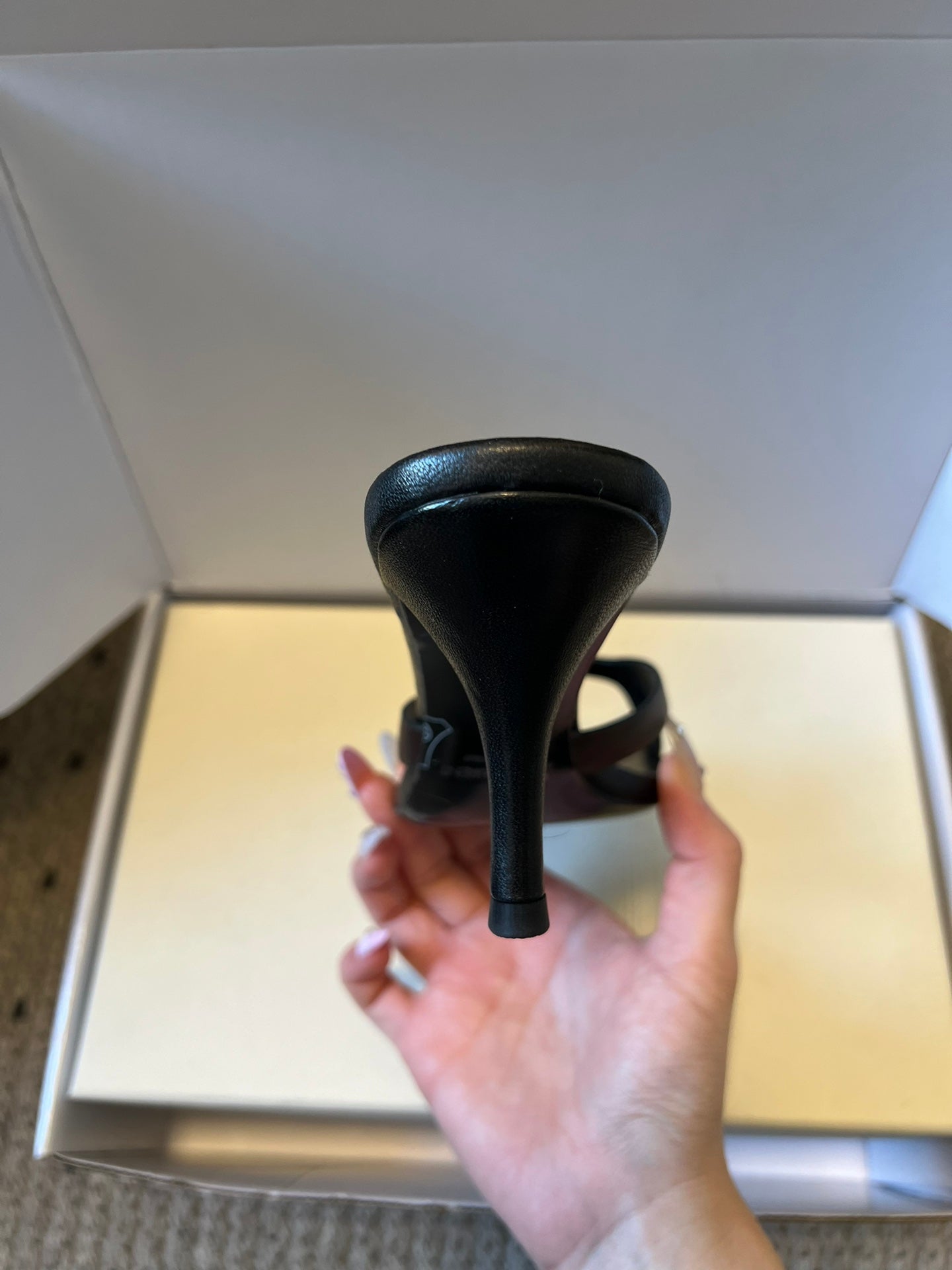 YSL 26ss High Heeled Mules 75 Black Cowhide 651765