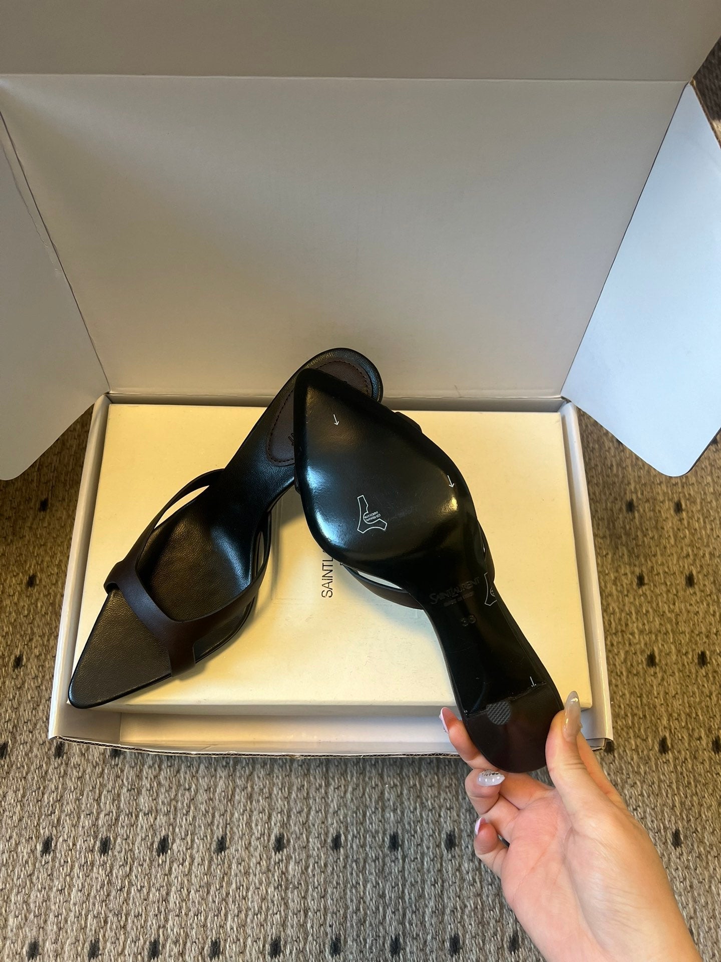 YSL 26ss High Heeled Mules 75 Black Cowhide 651765