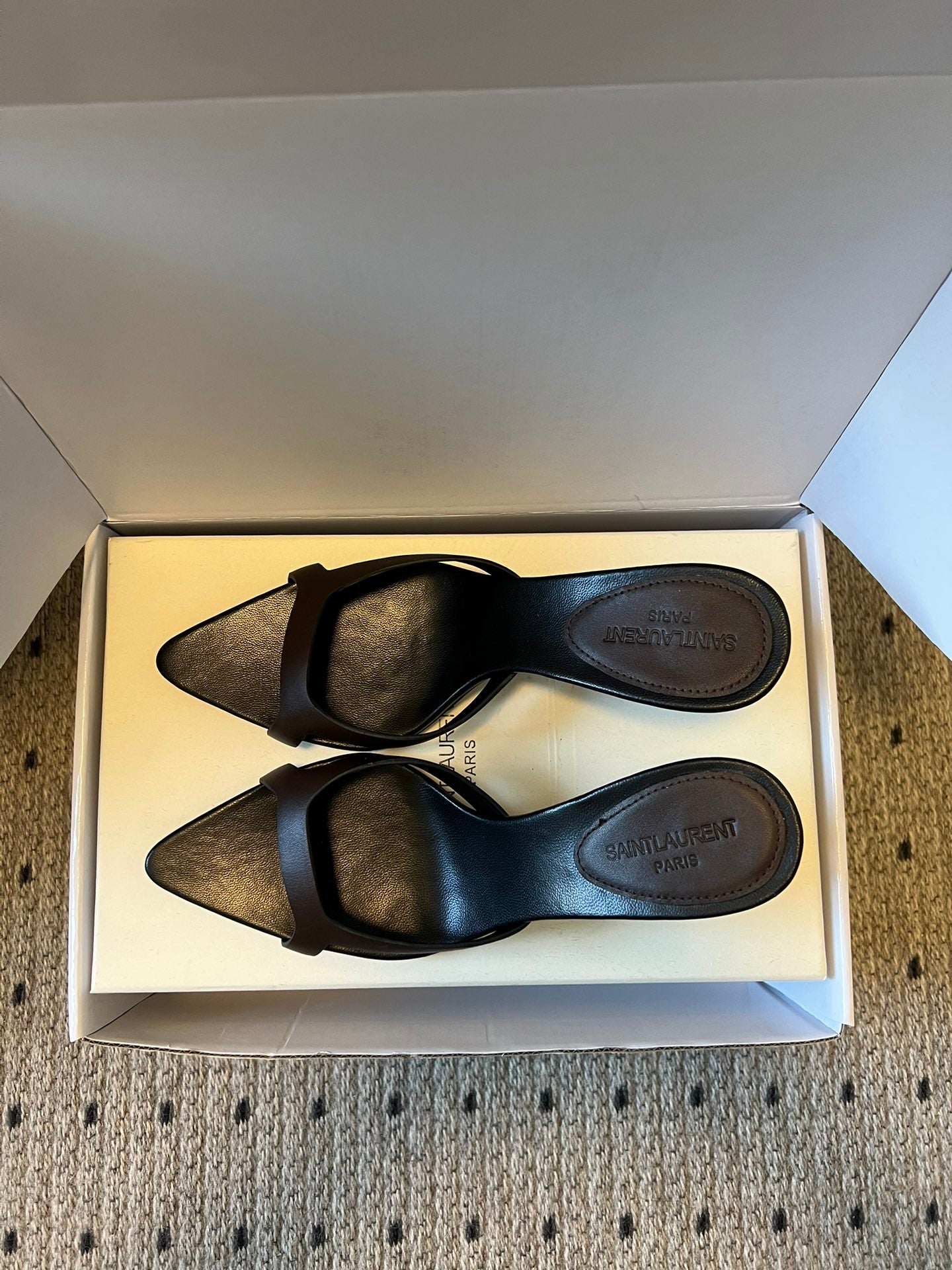 YSL 26ss High Heeled Mules 75 Black Cowhide 651765