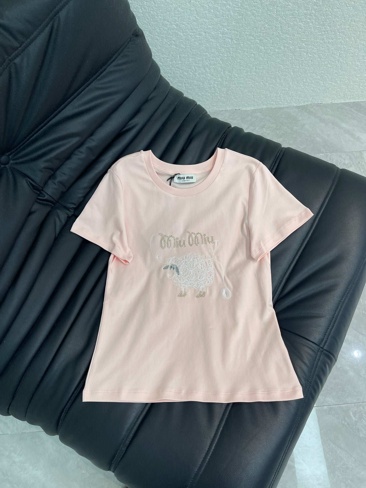 Miumiu 2026 Embroidered Sheep Short-Sleeve T-Shirt Cotton 343442