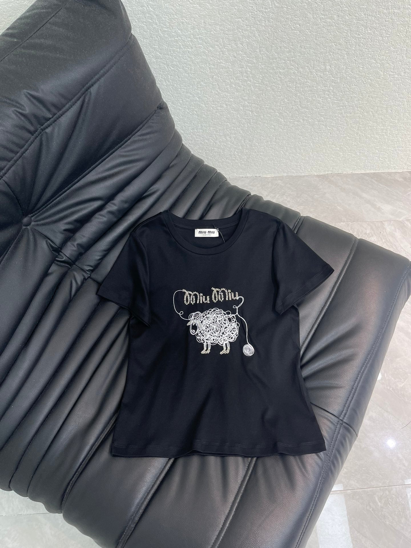 Miumiu 2026 Embroidered Sheep Short-Sleeve T-Shirt Cotton 343442