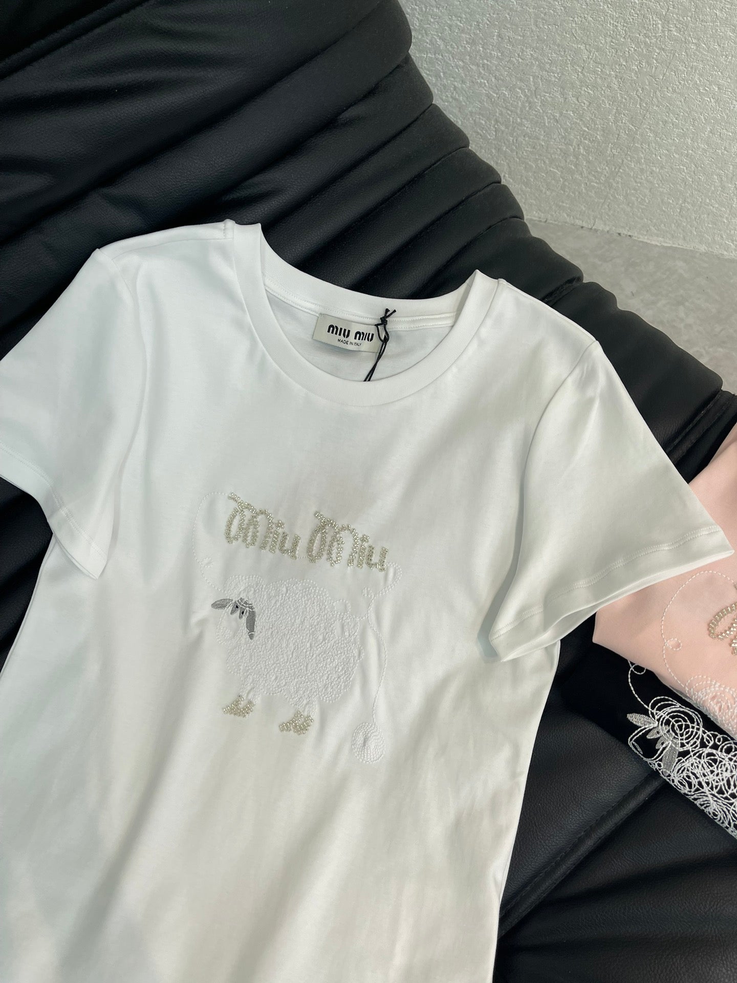 Miumiu 2026 Embroidered Sheep Short-Sleeve T-Shirt Cotton 343442