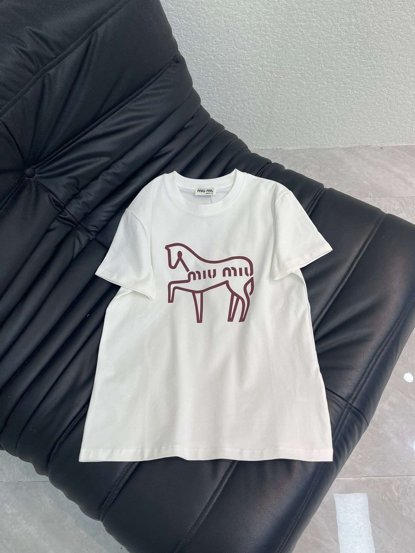Miumiu 2026 Crew Neck Short-Sleeve T-Shirt with Logo Cotton 344319