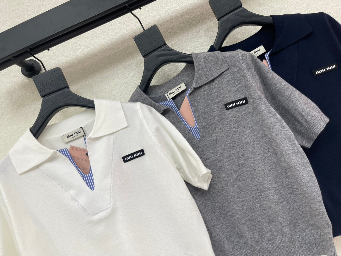 Miumiu Collared Knit Short-Sleeve Sleeve Wool 344322