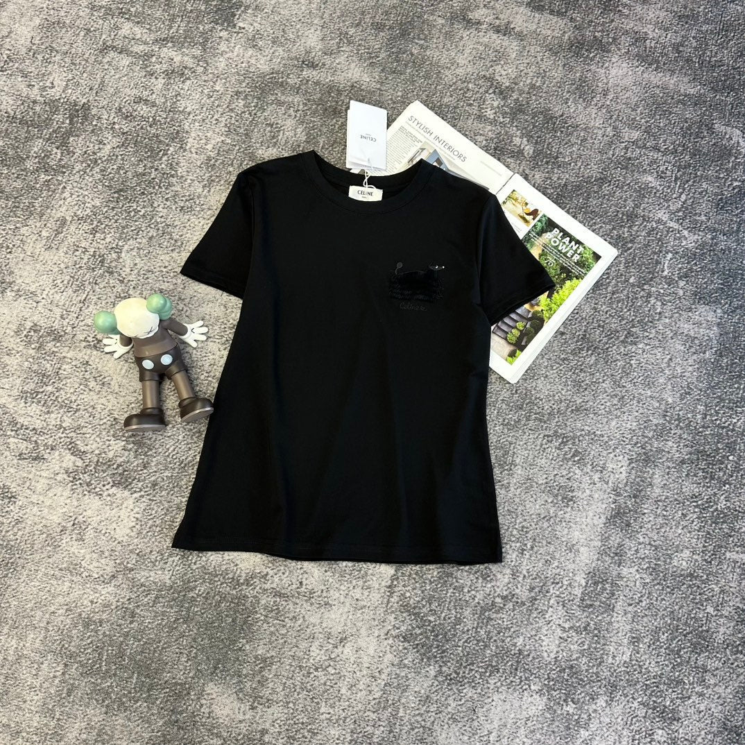 Celine 2026 T-Shirt Black Pink White Cotton 359113