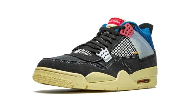 Nike Air Jordan 4 Retro Black Yellow Blue Mesh Suede
