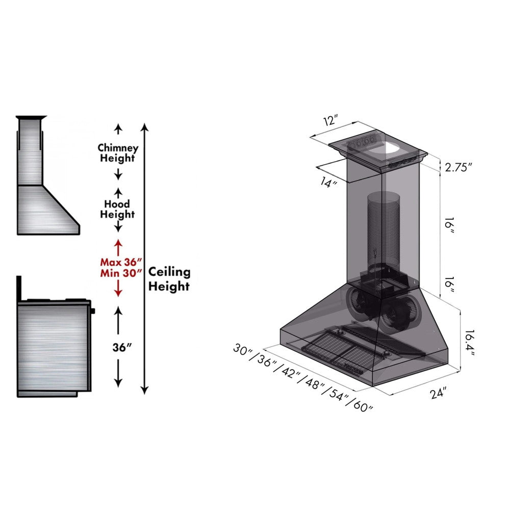 ZLINE Ducted Vent Wall Mount Range Hood in Stainless Steel with Built-in CrownSound™ Bluetooth Speakers (667CRN-BT)