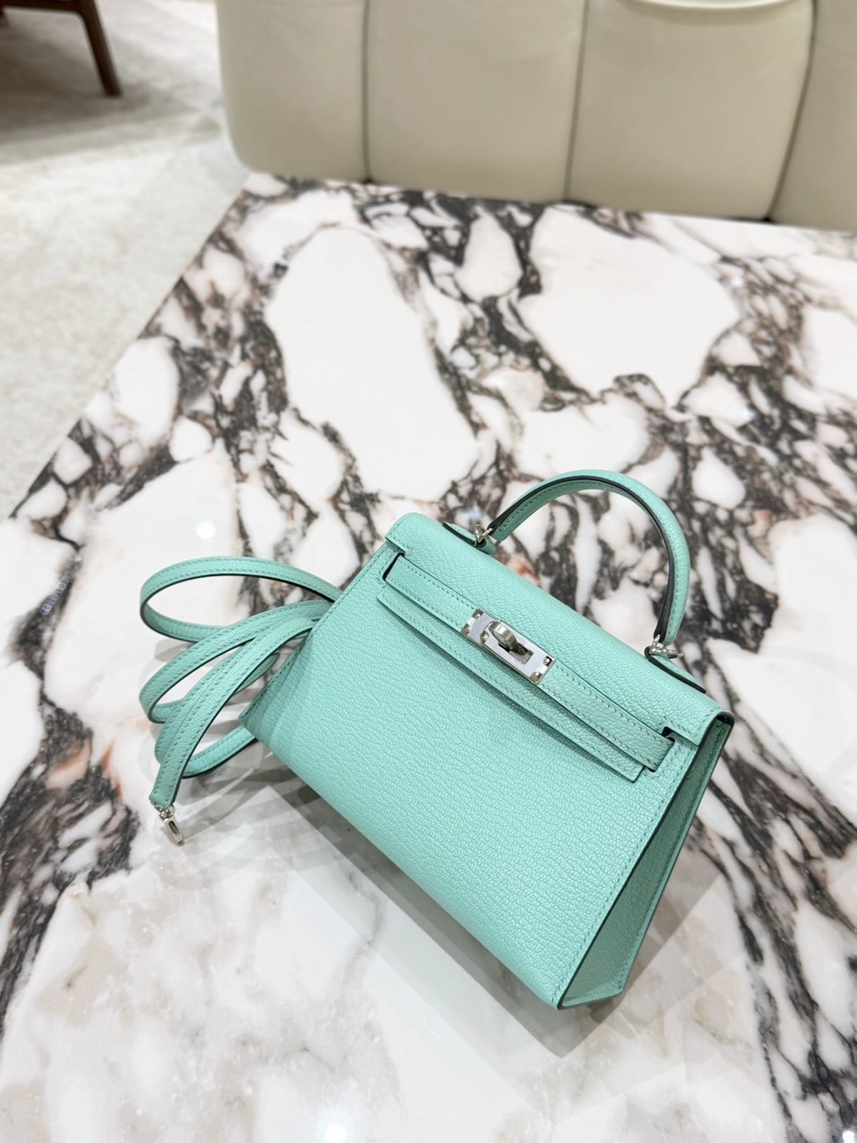 Hermes 2026 Mini Kelly Bag 20cm Light Turquoise Epsom Leather