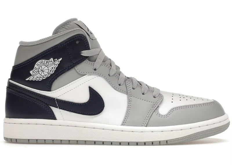Nike Air Jordan 1 Mid Wolf Grey Midnight Navy Leather