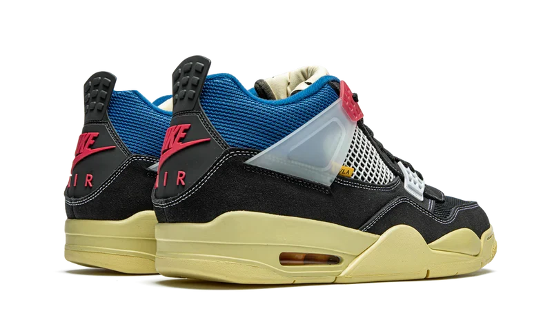 Nike Air Jordan 4 Retro Black Yellow Blue Mesh Suede