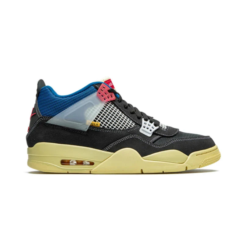 Nike Air Jordan 4 Retro Black Yellow Blue Mesh Suede