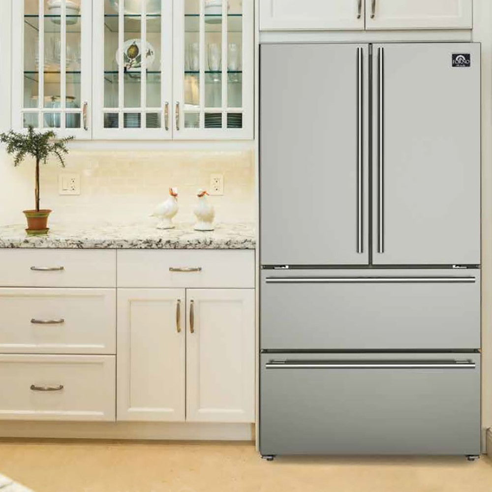 Forno FFRBI1820-36SB 36″ Moena Refrigerator FORNO ALTA QUALITA Freestanding French Doors With Ice Maker, 19.2 cu.ft.