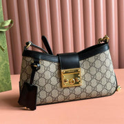 GG PADLOCK SMALL 24 BEIGE CANVAS BLACK CALFSKIN