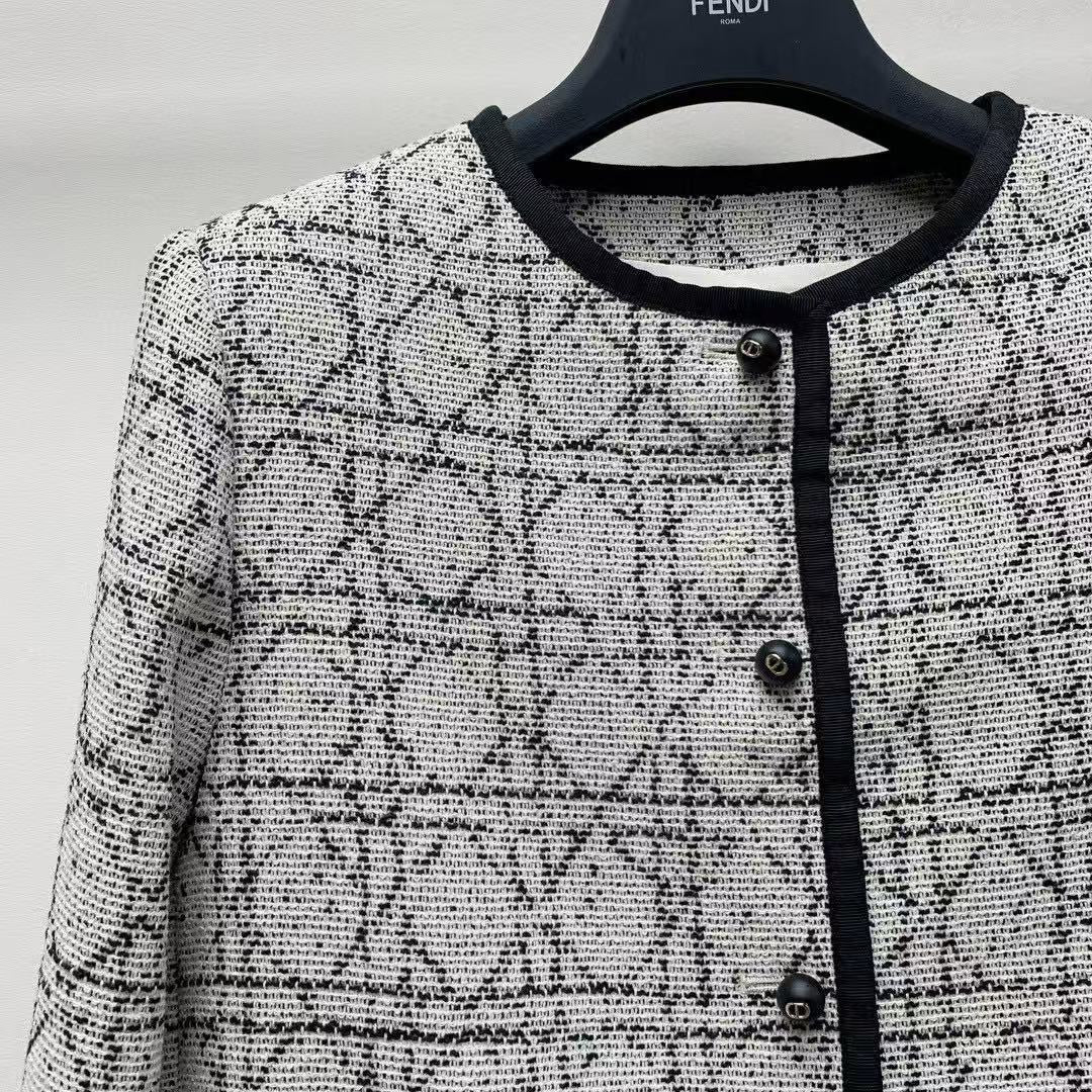Dior Tweed Jacket Gray Black Cotton Polyester