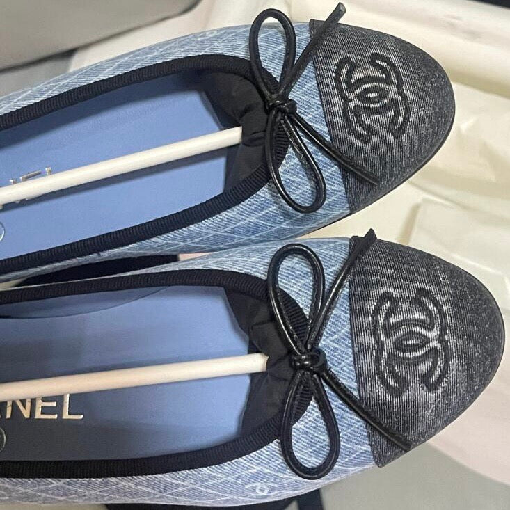 CC 25 Ballet Flat Denim White Quilted