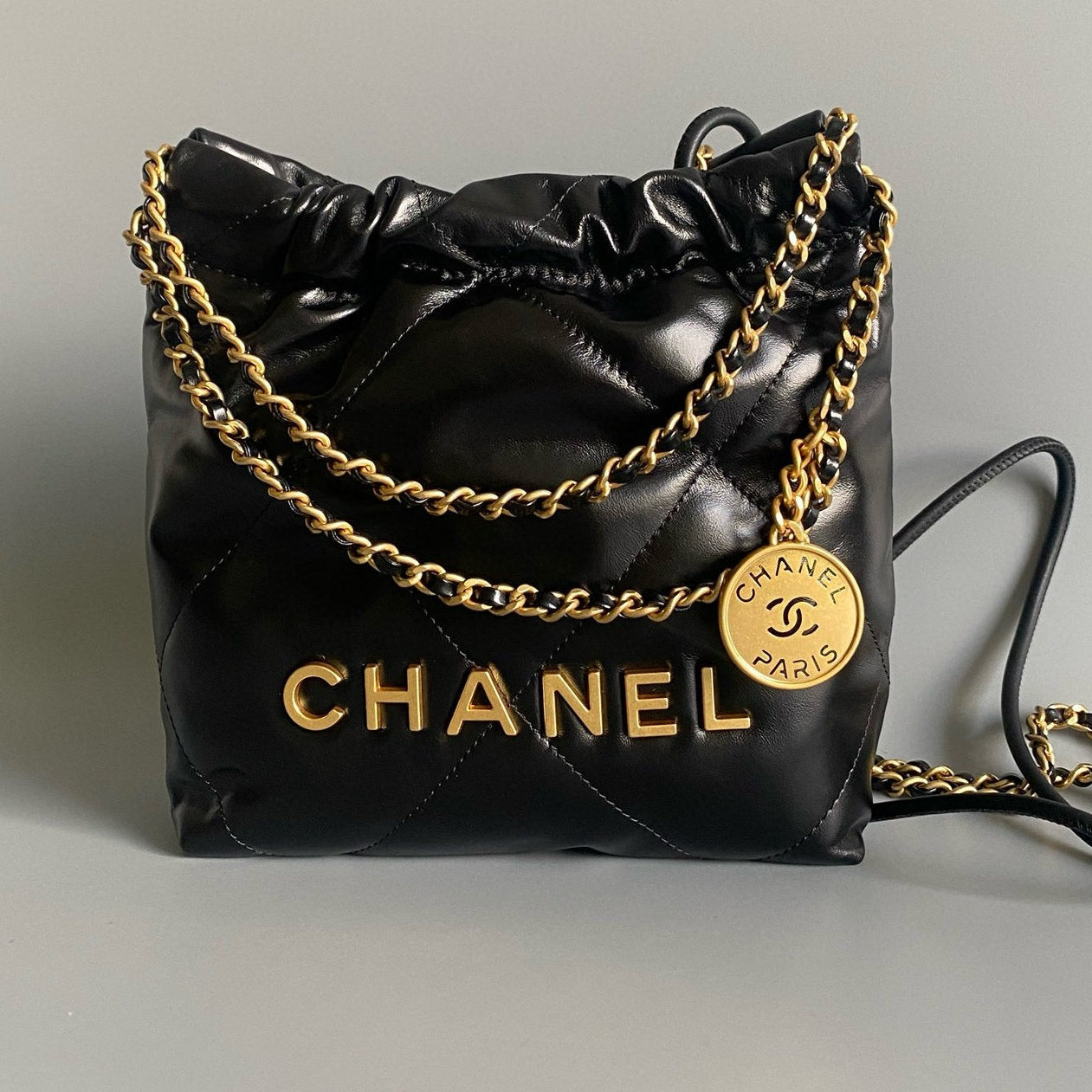 CC 22 Hobo Bag 19cm Black Lambskin Gold Hardware