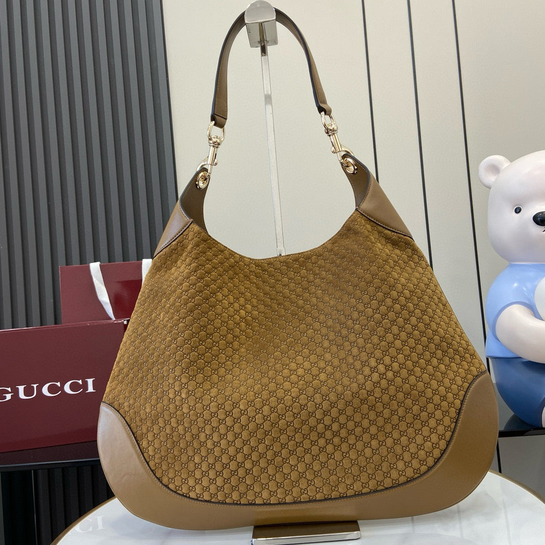 GG Tote Bag Brown Velvet Embossed and Leather