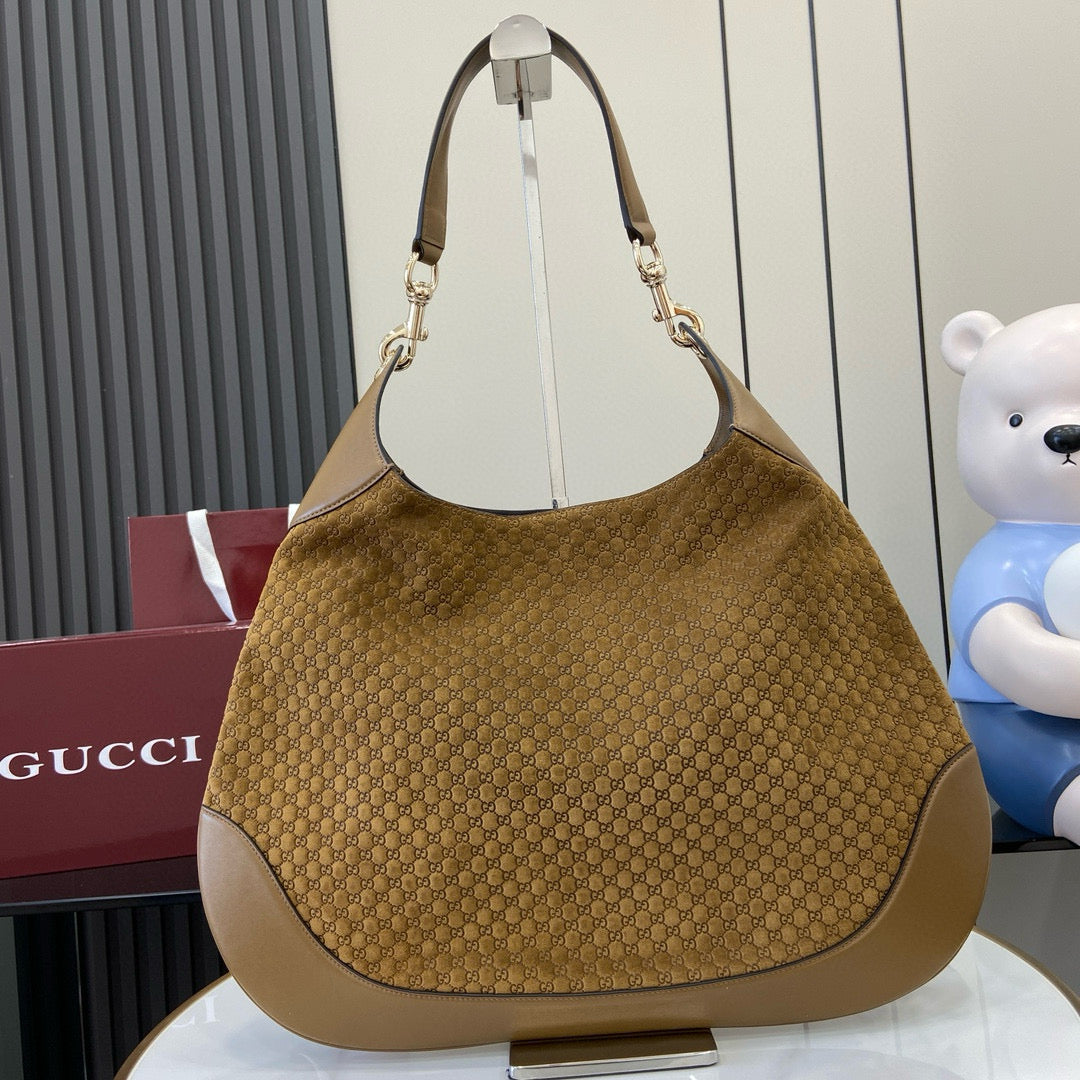 GG Tote Bag Brown Velvet Embossed and Leather