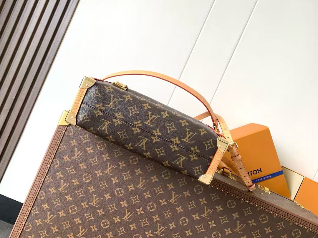 LV Side Trunk Bag 30cm Brown Beige Canvas Cowhide