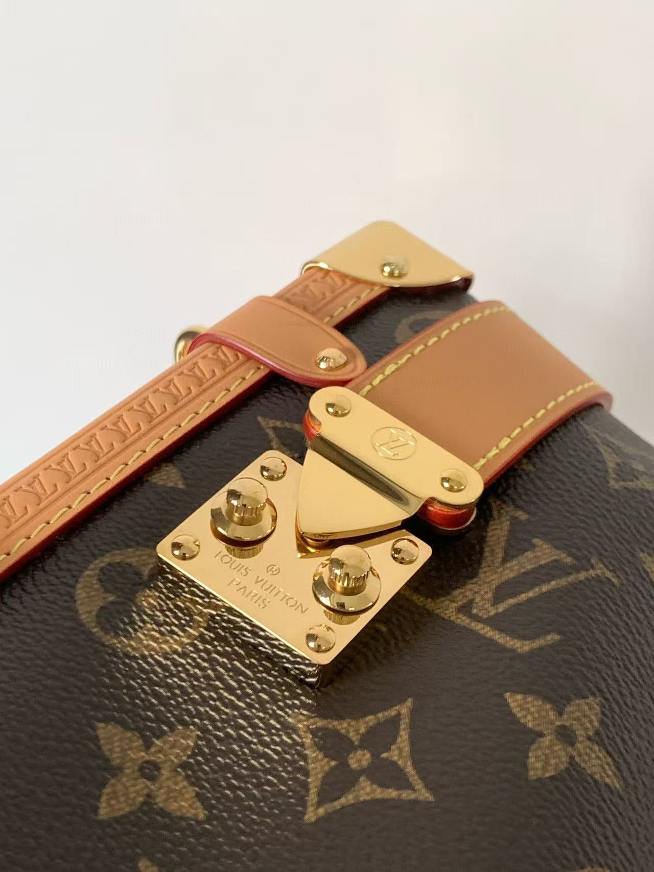 LV Side Trunk Bag 30cm Brown Beige Canvas Cowhide