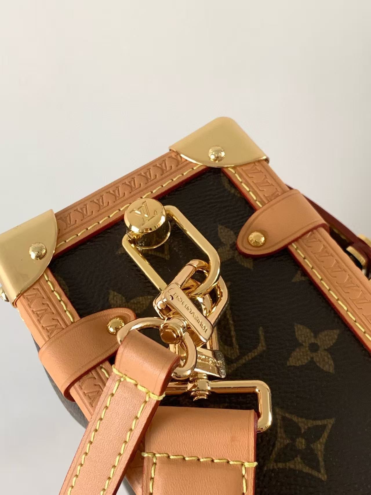LV Side Trunk Bag 30cm Brown Beige Canvas Cowhide