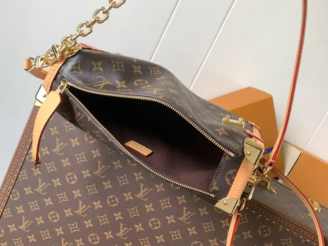 LV Side Trunk Bag 30cm Brown Beige Canvas Cowhide