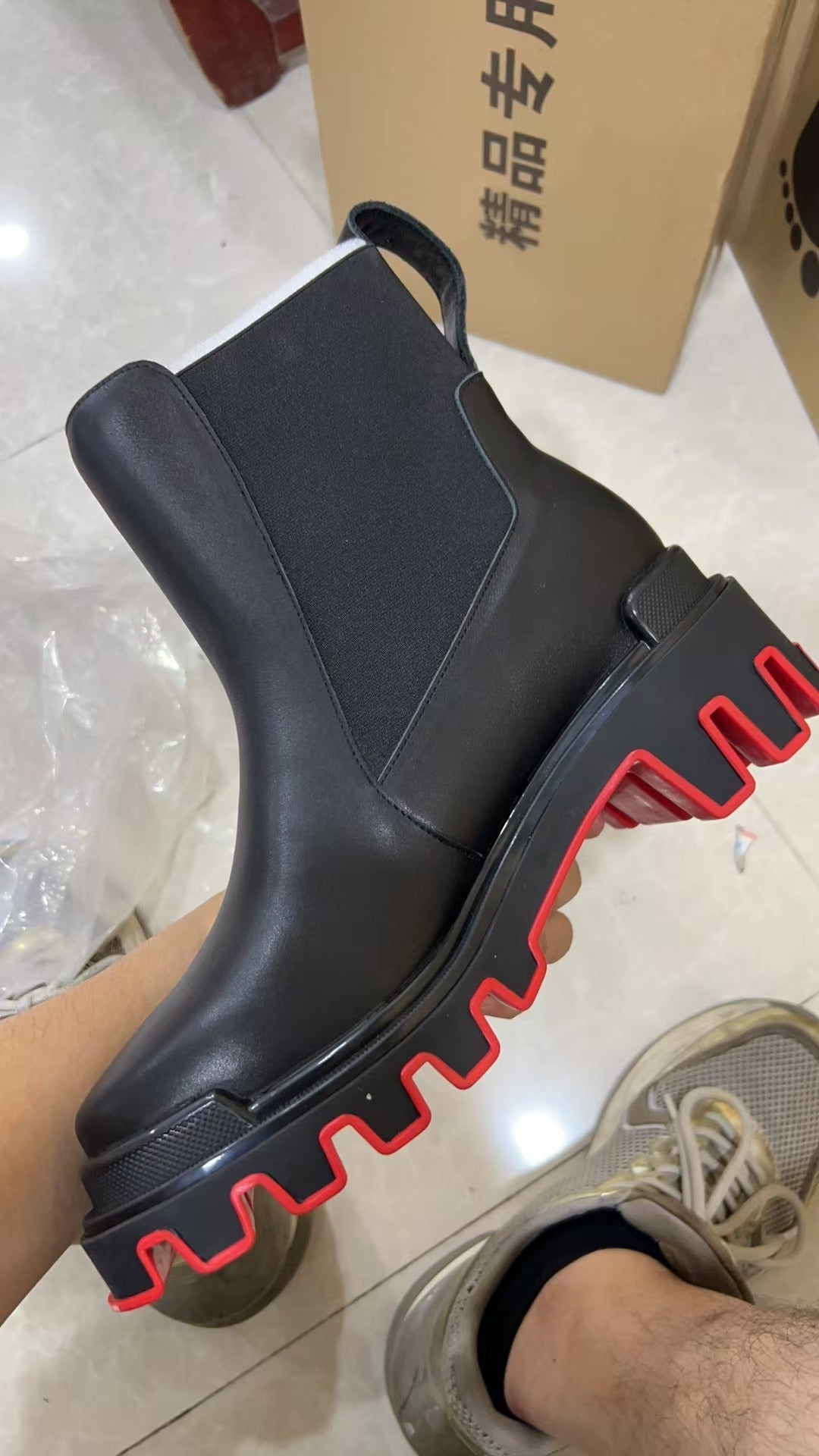 Christian Louboutin Marchacroche Dune Boots Black Red Calfskin
