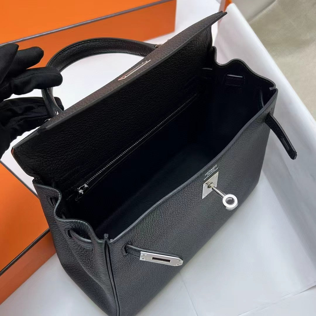 hm kelly 32cm black togo leather silver hardware