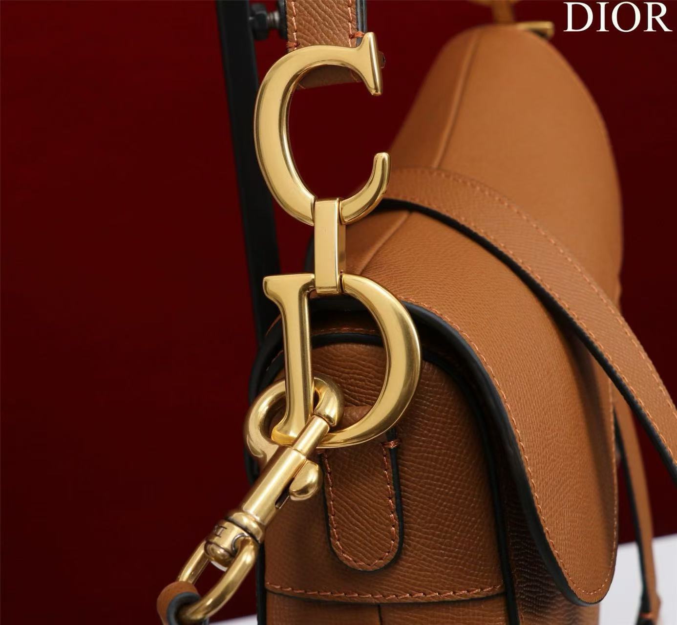CD Saddle Bag Strap Brown Gold  Grained Calfskin
