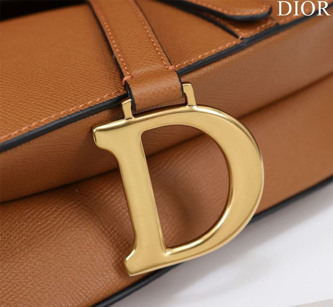 CD Saddle Bag Strap Brown Gold  Grained Calfskin